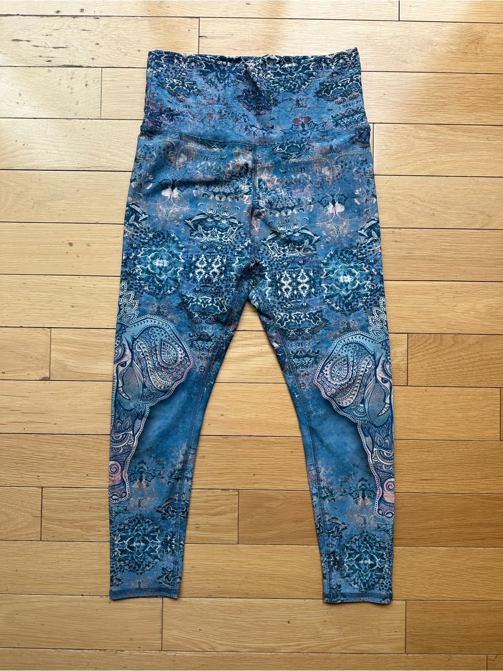 Mandala and Elephant Blue Patterned Yoga Leggings